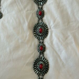 Silver Concho Belt Red Stones